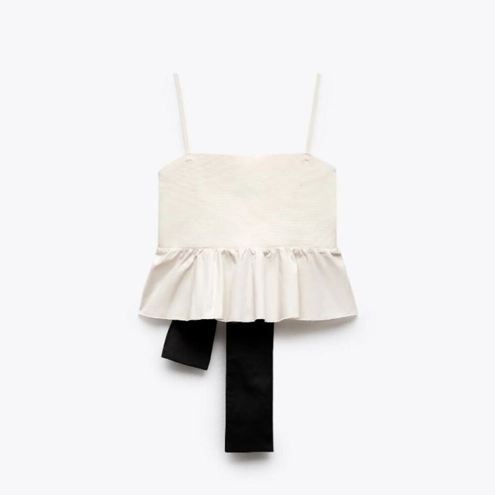 ZARA ECRU/BLACK KNIT TOP SIZE S 9598 066 070